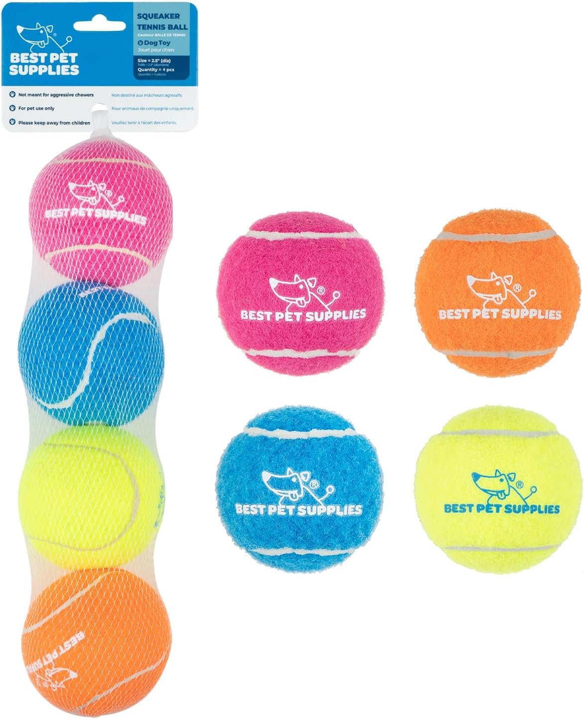 Squeaky Tennis Toys for Dogs, 4 Pack Dog Balls, Heavy Duty Interactive Toys for Toss and Fetch