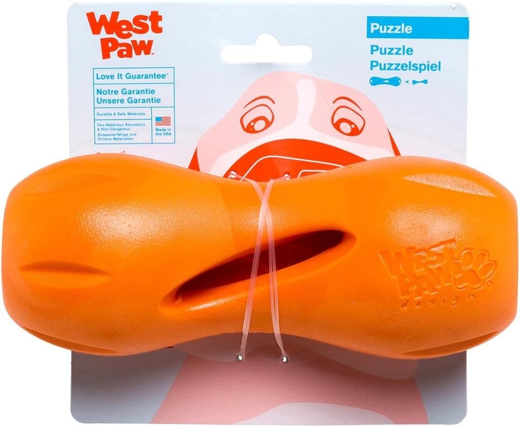 Interactive dog toy. West Paw Zogoflex Qwizl. Dog toy brands. Treat dispenser