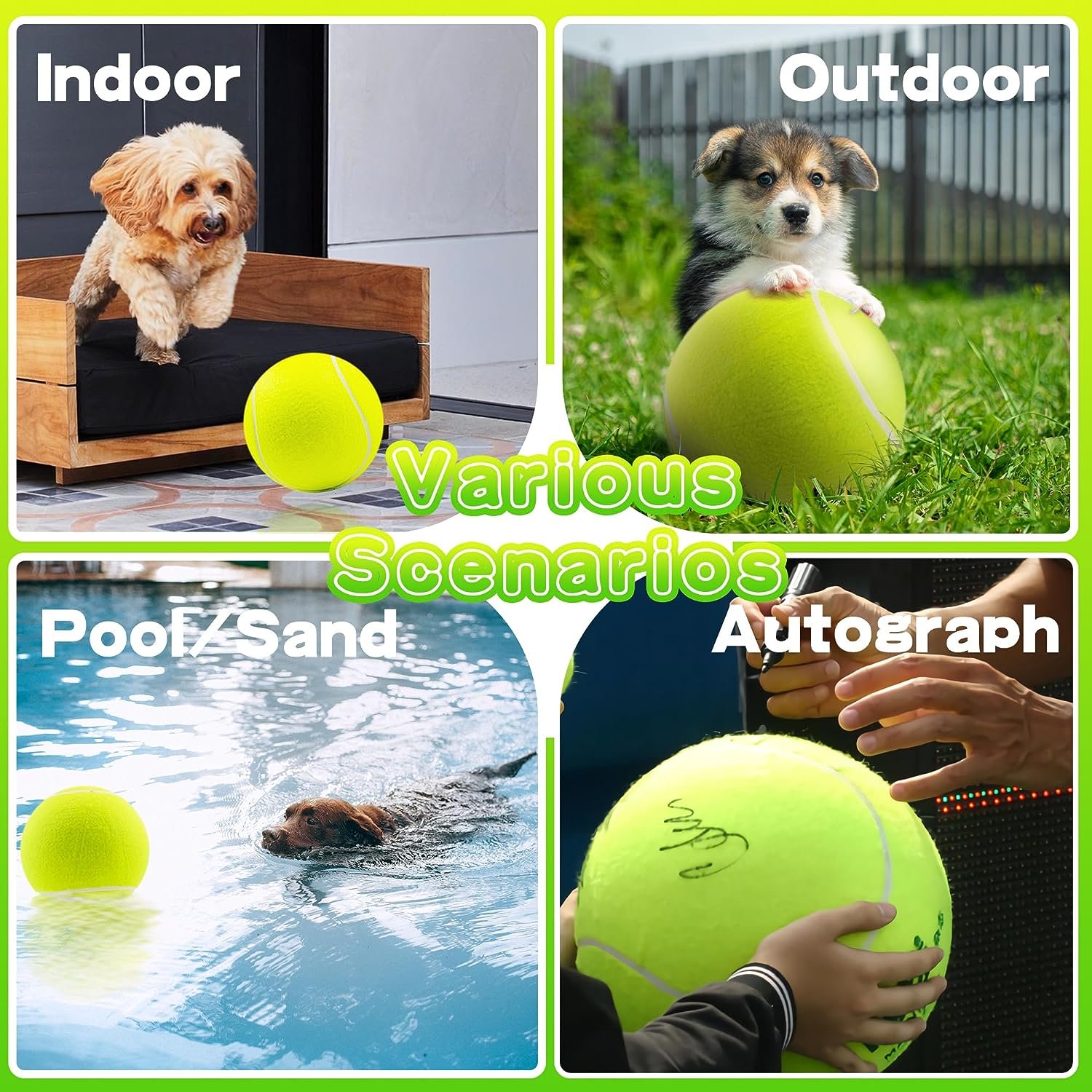 Dog Balls, 9.5 Inch Giant Dog Tennis Balls, Large Pet Toys, Outdoor Fun Sports Toys Gift with Inflation Needles