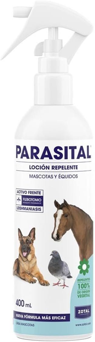 Parasital Loción Repelente para Mascotas y Équidos de Zotal - Protección Duradera contra Garrapatas, Pulgas y Mosquitos Transmisores de Leishmaniosis